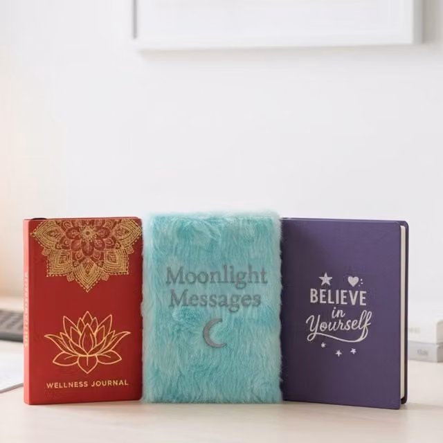 KDMK Dream Journal Moonlight Messages Soft Plush Fabric Cover in White and Silver