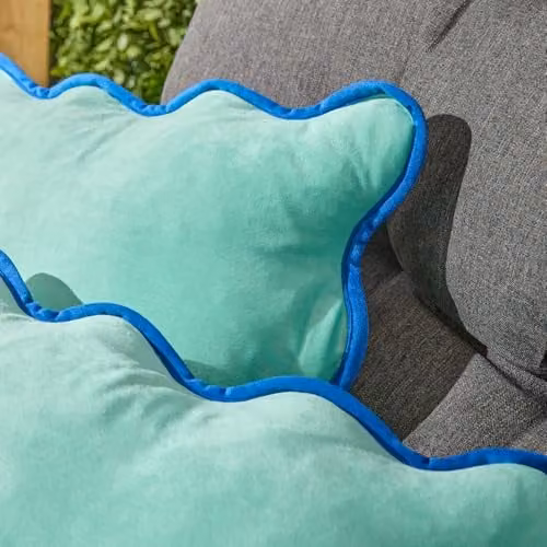 OHS Set of 2 Matte Velvet Scallop Edge Cushion Covers, Petrol Blue, W/D/H: 45 x 45 x 45 cm – 3