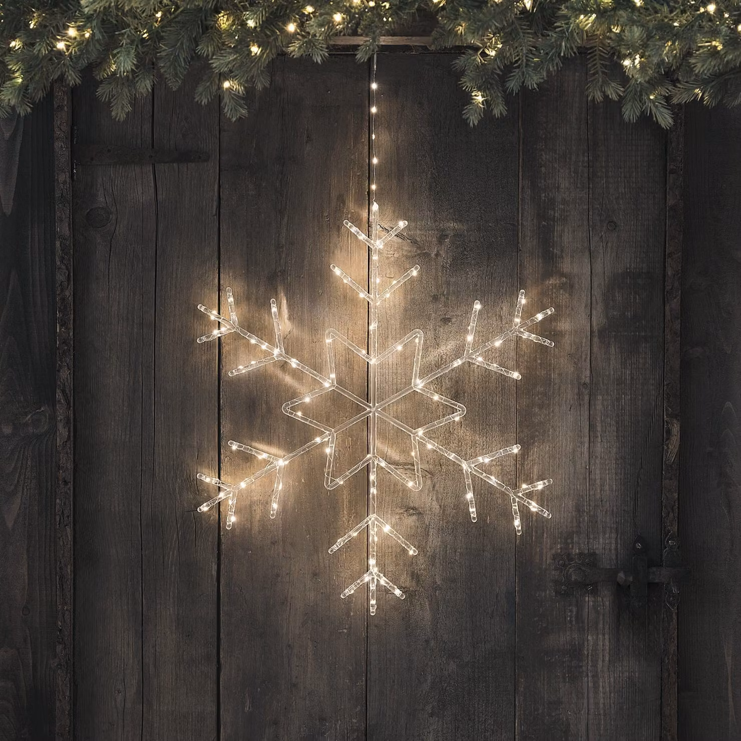 Lights4fun Silver and White Acrylic Snowflake Silhouette Micro LED Hanging Light, 60 cm