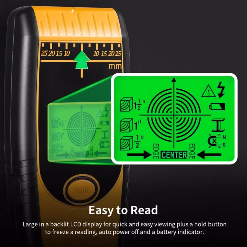 NESTLUNE 7-in-1 Wall Scanner Stud Finder and Metal Wire Detector, Yellow, W: 520 mm – 4