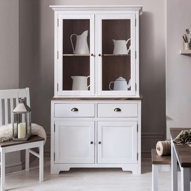 Noa and Nani Modern White Lacquered Pine and Glass Living Room Cabinet