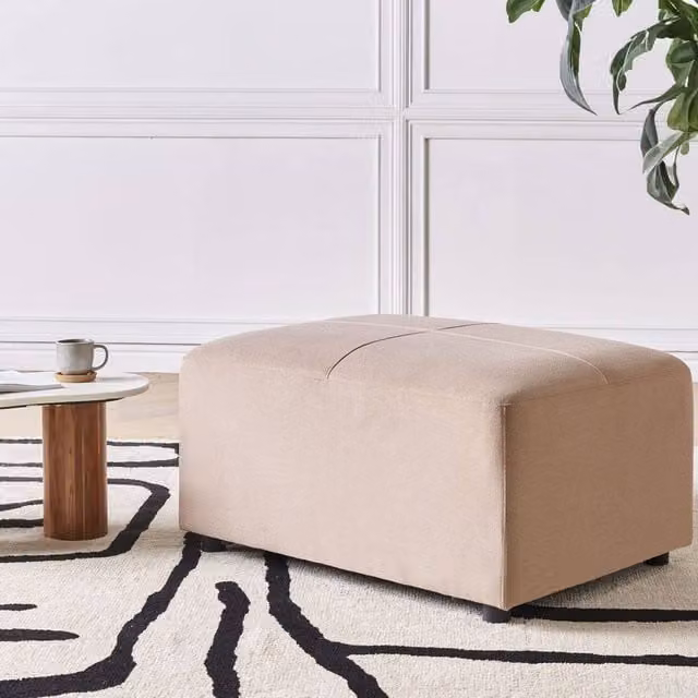 Wyld and Coco Taupe Rectangular Upholstered Ottoman with Metal Frame in Beige – 1