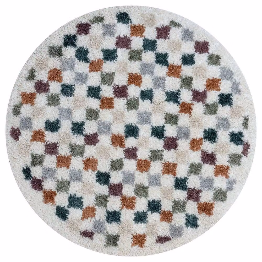 THE RUGS Moodi Multicolour Chequered Shaggy High Pile Living Room Rug, W: 160 cm, D: 230 cm – 6
