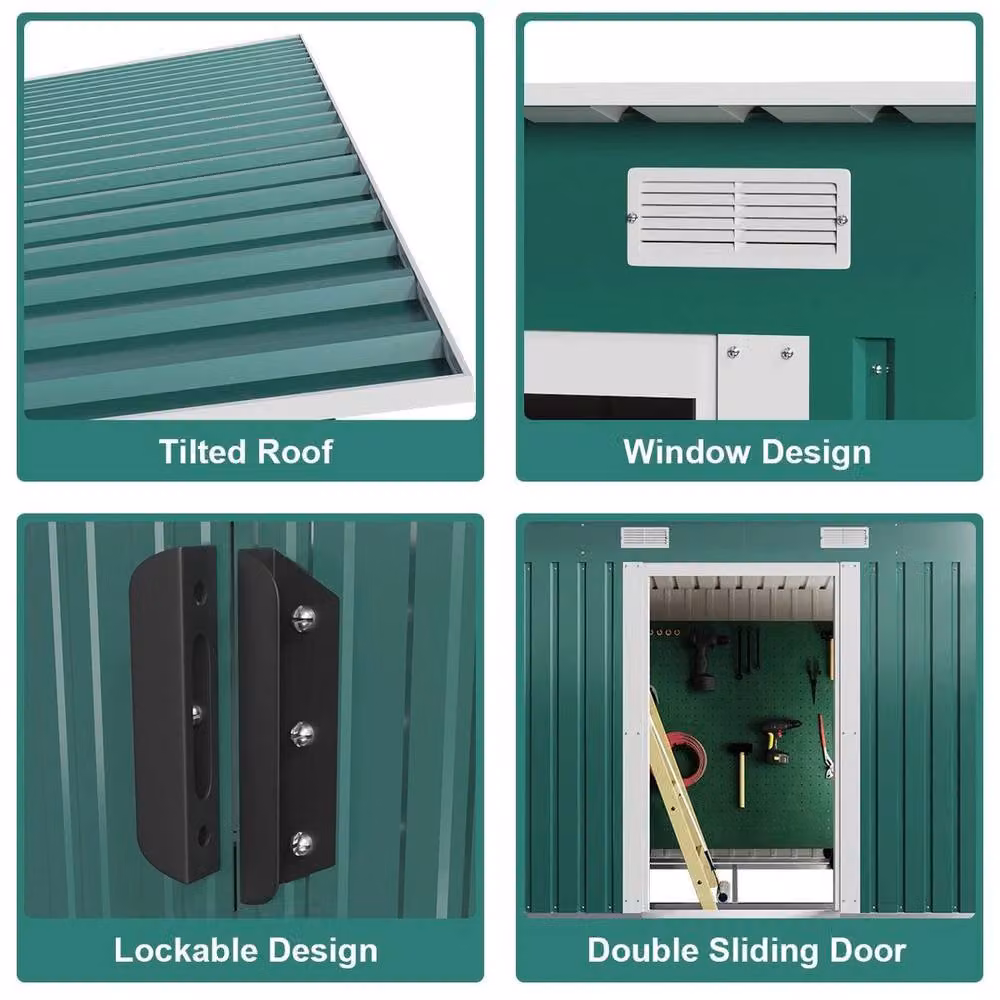 NESTLUNE Green Metal Garden Storage Shed with Double Sliding Doors – 5
