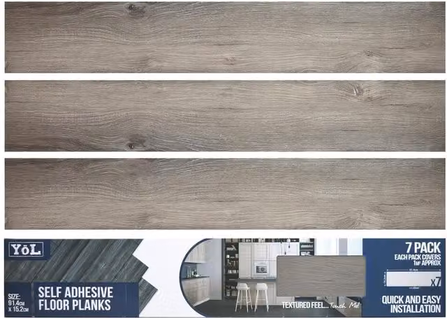YoL Grey Wood Effect Vinyl Floor Planks