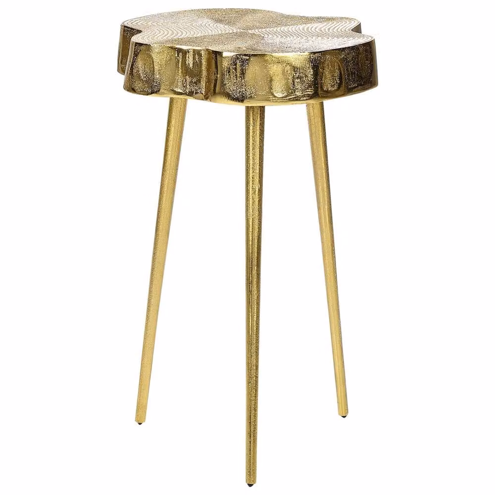 Wyld and Coco Gold Metal Side Table with Gloss Wood Effect Top, W/D/H: 50 x 50 x 30 cm – 2
