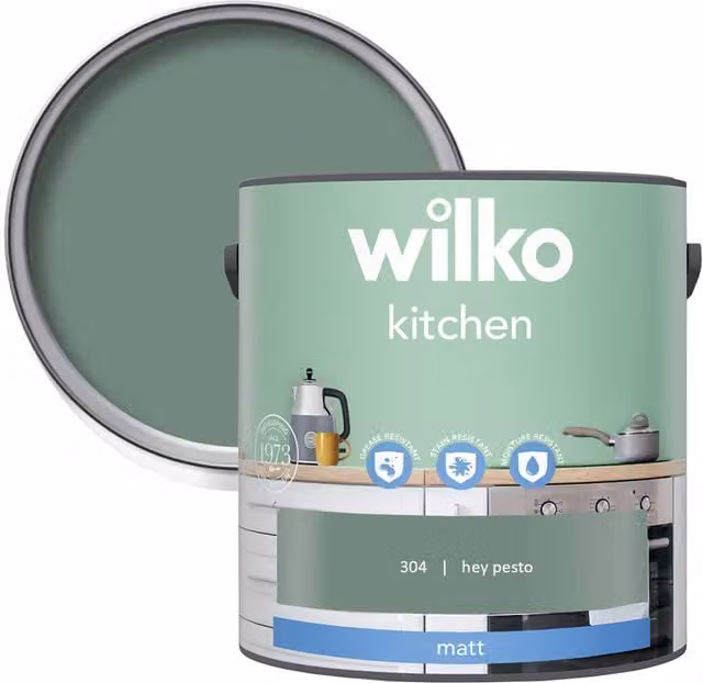 wilko Kitchen Matt Emulsion Paint Hey Pesto, 2.5 l