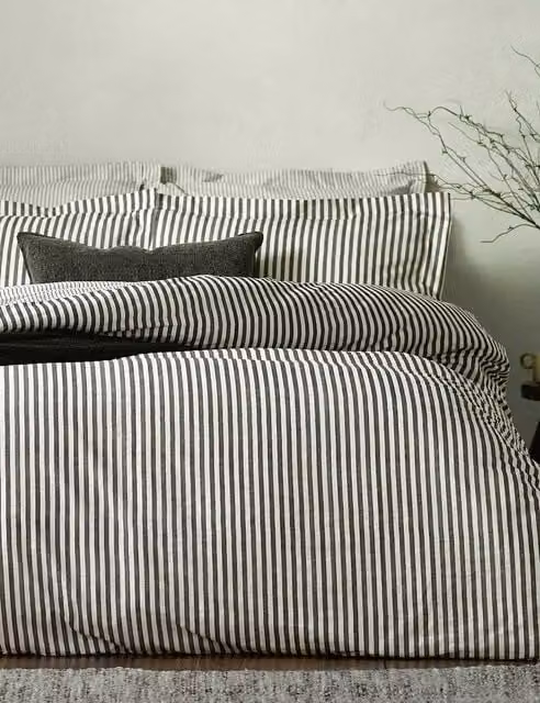 YARD Hebden Striped Reversible Cotton Duvet Cover Set, Black Mix, W: 180 cm, H: 200 cm