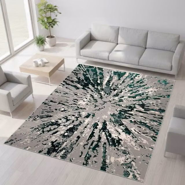 Smart Living Luxury Soft Modern Shimmer Sunset Rug in Emerald Green, W: 200 cm, D: 290 cm