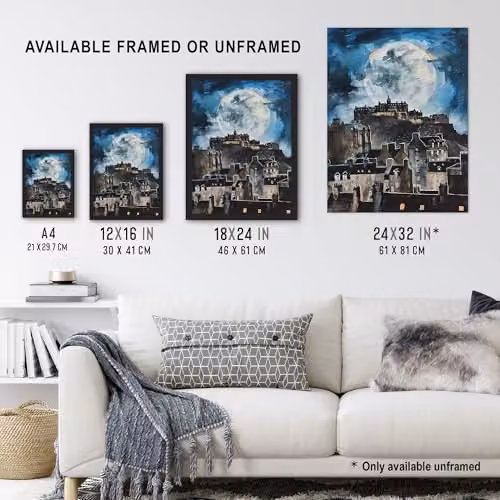 Artery8 Full Moon Night Edinburgh Castle Conceptual Art Wall Poster Print on Thick Paper, 18 x 24 Inch – 3