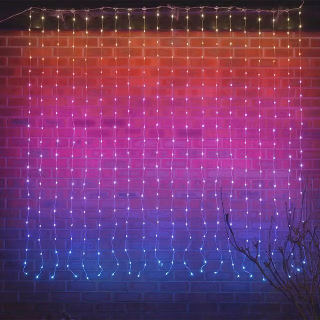 ValueLights Smart RGBIC Neon LED Curtain String Lights, Blue and Multicolour, W 200 cm x H 200 cm