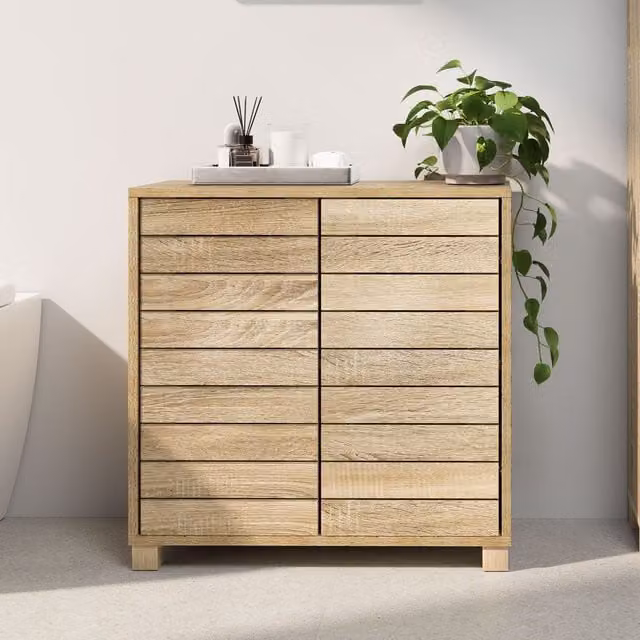 VonHaus Chester Freestanding Bathroom Storage Cabinet in Brown Oak Wood Effect, W/D/H: 60 x 30 x 60 cm