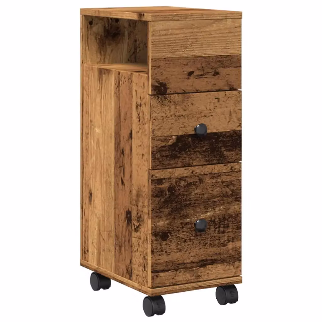Berkfield Home Narrow Freestanding Bathroom Cabinet with Wheels in Brown Old Wood – 2