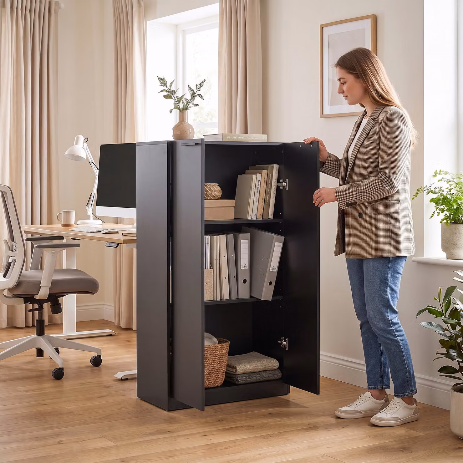 HOMCOM Black Modern Wooden Storage Cabinet with Soft-Close Hinged Doors, H 120 x W 60 x D 31.5 cm – 8