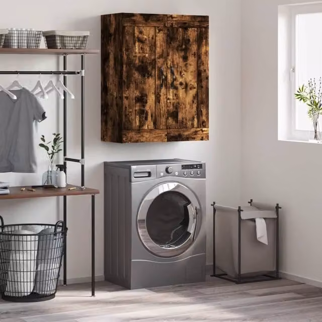 Berkfield Home Smoked Oak Wall Mounted Cabinet in Brown, W/D/H: 69.5 x 34 x 90 cm