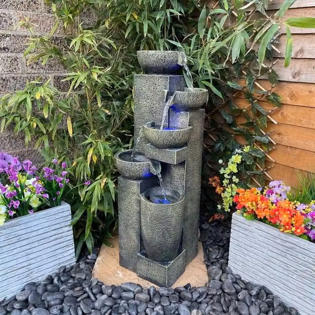 Tranquility Grand Aztec Modern Solar Cascade Water Feature in Grey