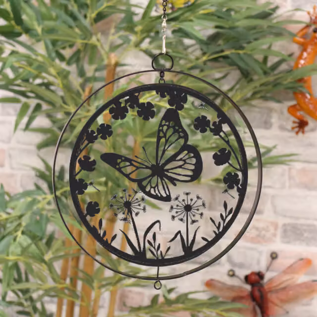 Betley Butterfly Silhouette Hanging Orbit Spinner Metal Tree Hanger in Black