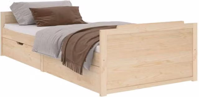 Berkfield Home Solid Wood Pine Bed Frame with Drawers in Natural – 1