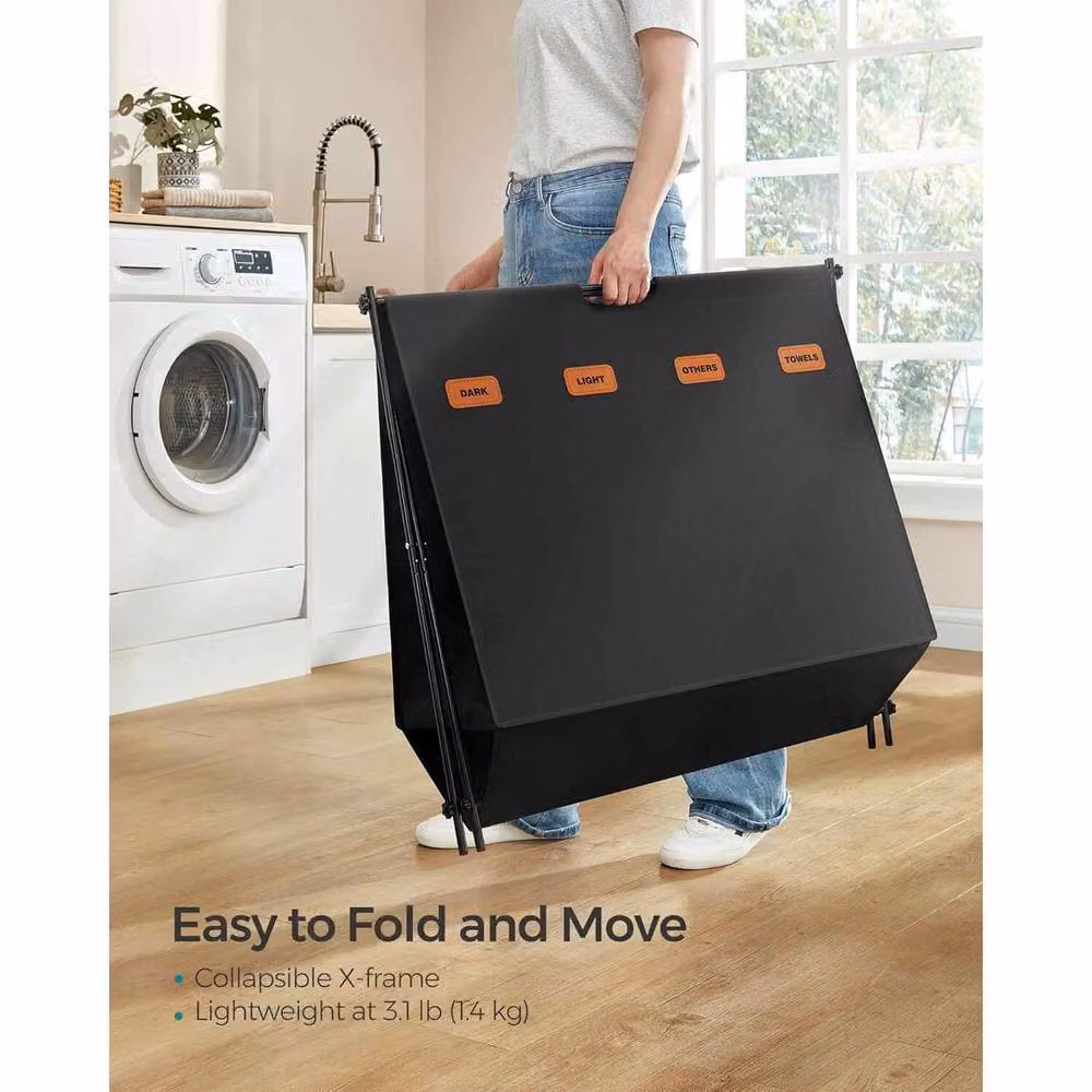 The Bazaarist 4 Compartment Foldable X Frame Laundry Hamper with Handles, Jet Black – 4