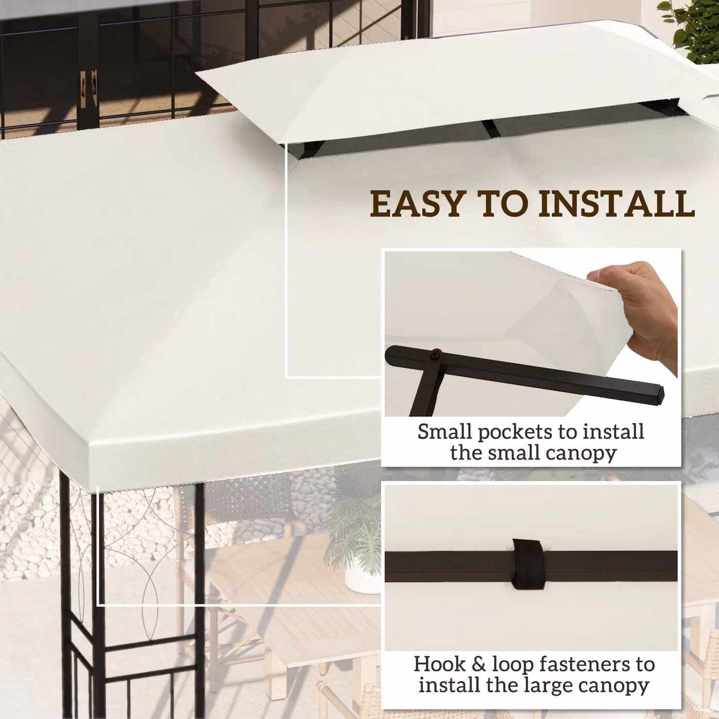 OUTSUNNY 2 Tier Replacement Gazebo Roof Canopy in Beige Polyester, 3 x 4 m – 4