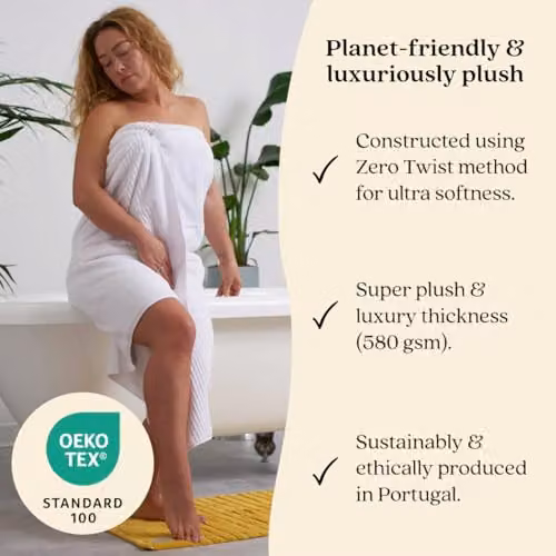 Misona Bamboo and Cotton Bath Sheet, White, W: 100 cm, L: 150 cm, 580 GSM – 2