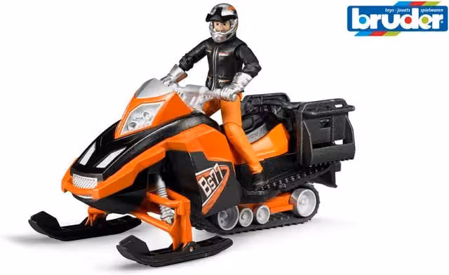 Bruder Snowmobile Vehicle Playset with Driver and Accessories, Red and Orange