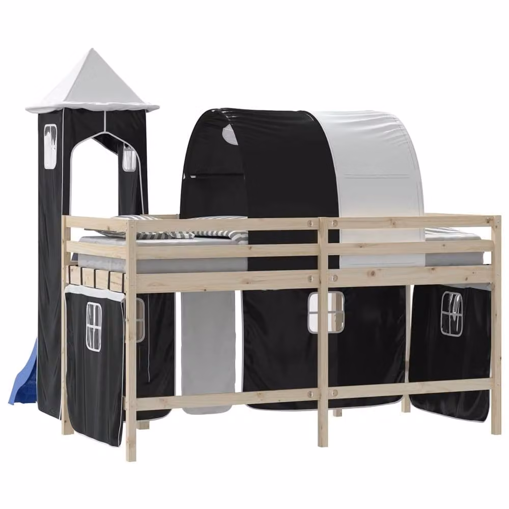 Berkfield Home Durable Opaque Loft Bed Curtains with Tunnel and Tower in White and Black – 7