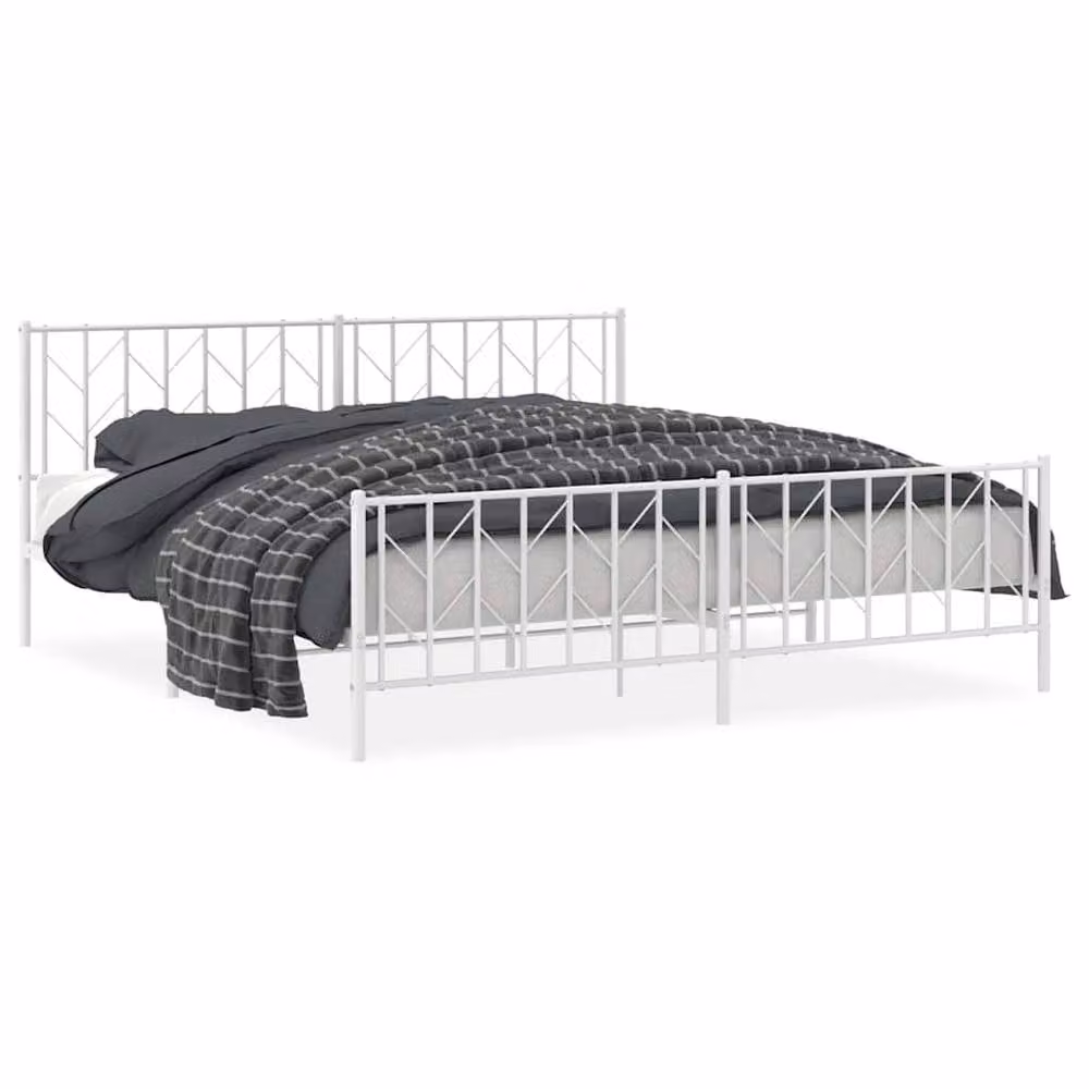 Berkfield Home Metal Bed Frame with Footboard, White, W/D/H: 193 x 207 x 90 cm – 2