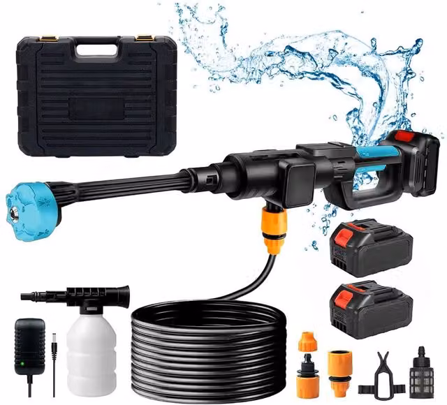 Living and Home 21V Cordless Handheld Pressure Washer Cleaner with 2 Batteries in Black