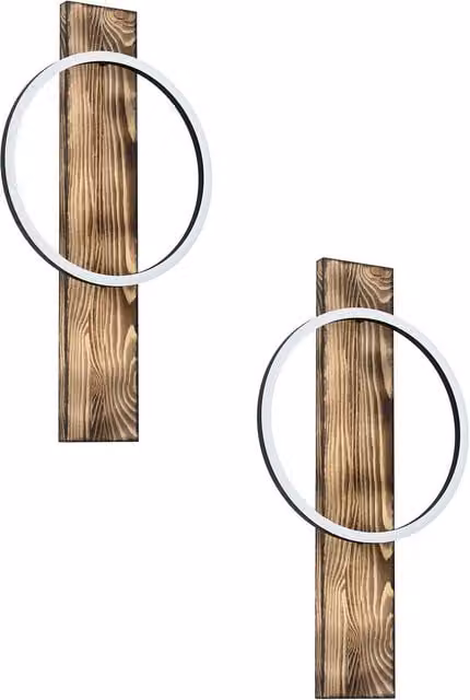 Loops 2 Pack Modern LED Wall Lights with White Plastic Ring Shades in Black and Brown – 1