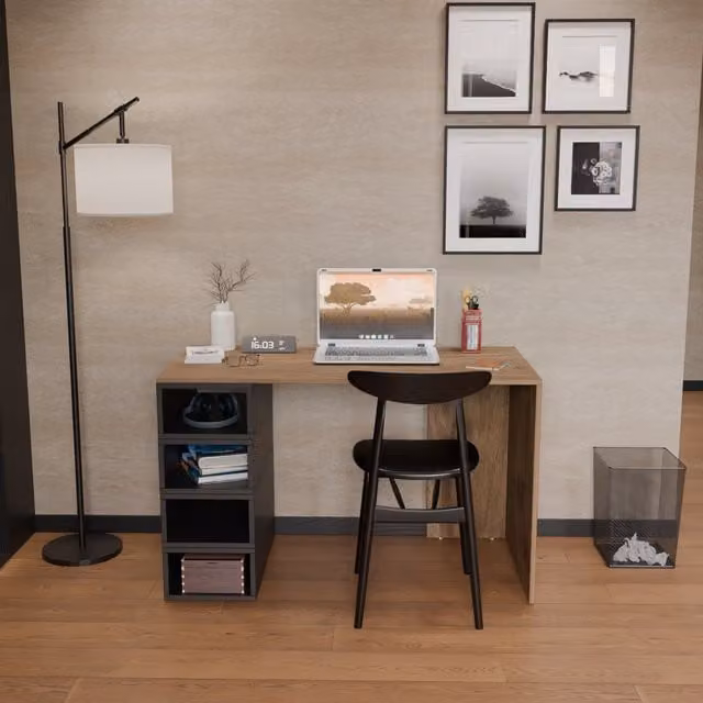 Poyraz Modern Computer Desk in Brown and Black, W: 120 cm, H: 75 cm, D: 60 cm