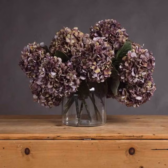 Lemon Pavilion Autumn Hydrangea Artificial Flower Single Stem in Red and Purple, W18 x D18 x H42 cm
