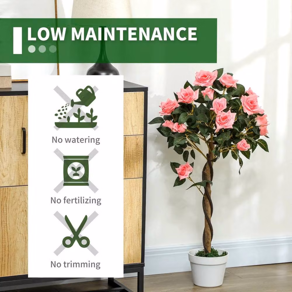 NESTLUNE Set of 2 Pink Artificial Rose Trees, H 100 cm x W 15 cm – 3