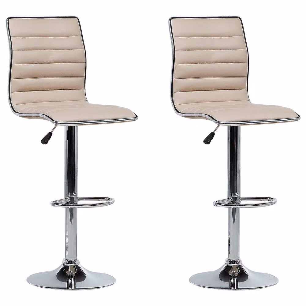 Wyld and Coco Set of 2 Beige Faux Leather Counter Height Bar Chairs with 360 Degree Swivel – 2
