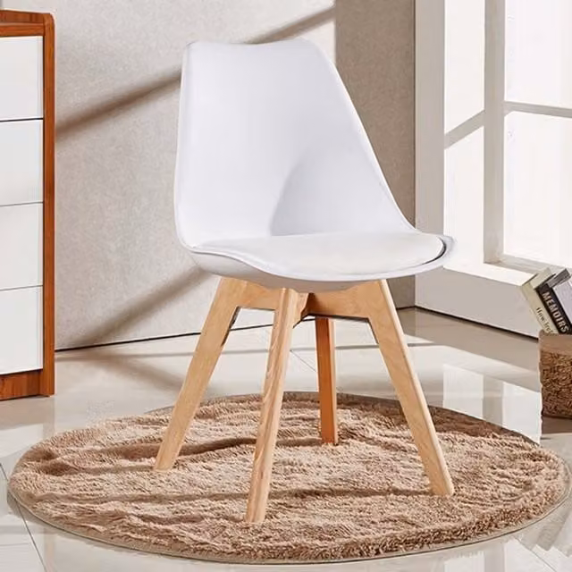 Life Interiors Scandinavian Dining Chair with White Synthetic Leather Cushions and Wood Legs