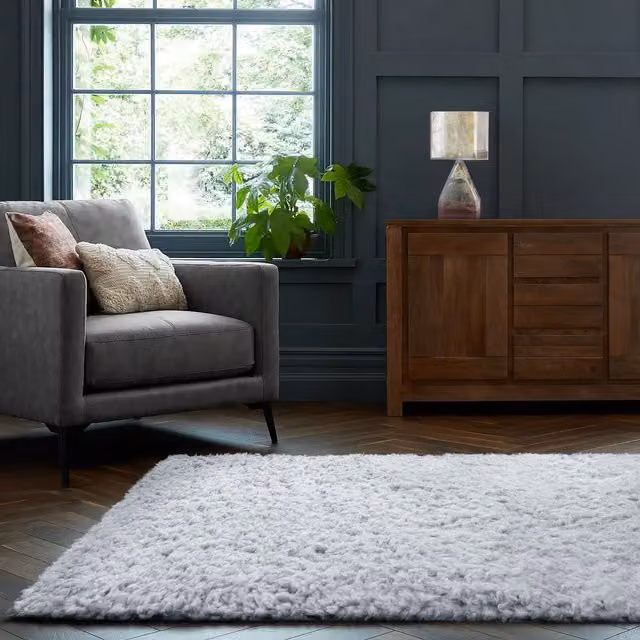 Home Republic Montana Fluffy Textured Rug in Silver, W: 80 cm, L: 150 cm
