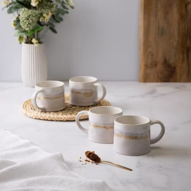 Mikasa Set of 4 White and Grey Reactive Glaze Stoneware Mugs, 450 ml – 1