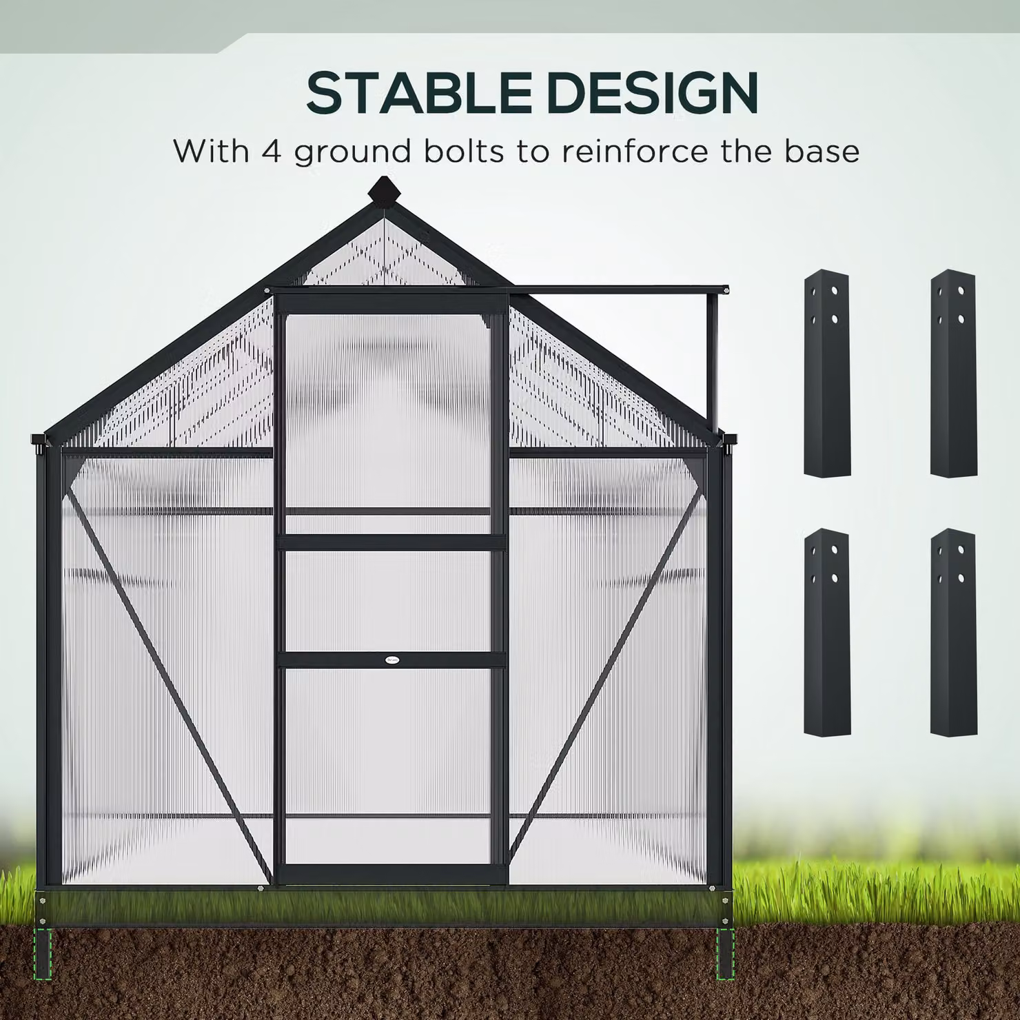 Outsunny Large Walk-In Greenhouse with Transparent Polycarbonate Panels and Aluminium Frame, W/D/H: 182.88 x 190.0 x 201.0 cm – 6