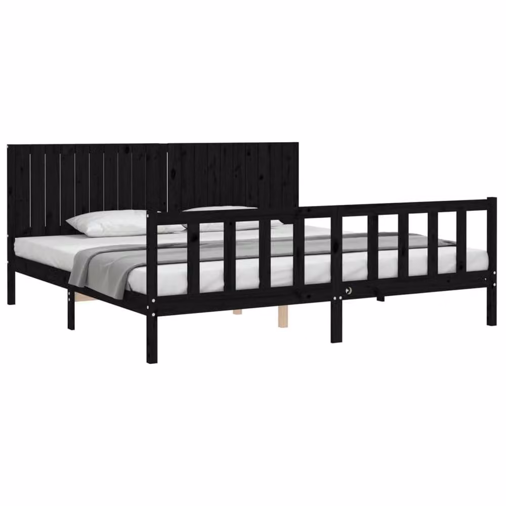 Berkfield Home Solid Wood Pine Bed Frame with Headboard in Black, 200 x 200 cm – 3
