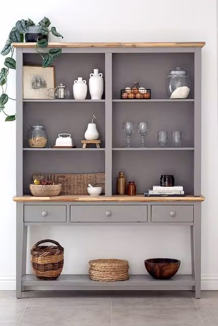 Statement Furniture Florence Console Table and Hutch Slimline Display Cabinet in Light Grey – 1