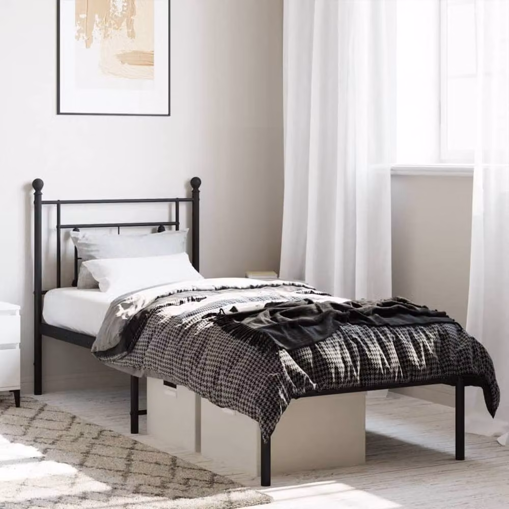 Berkfield Home Metal Bed Frame with Headboard in Black, W/D/H: 75 x 190 cm – 2