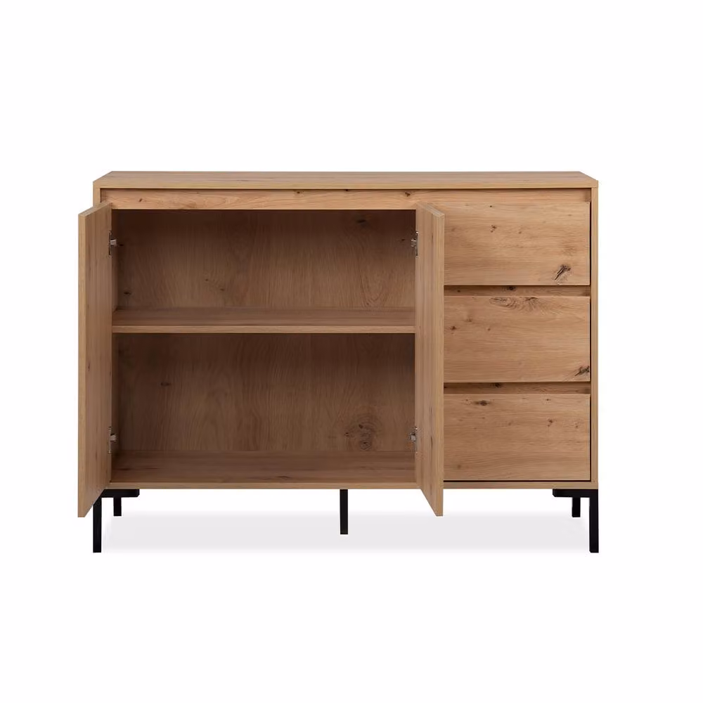CALICOSY PLOCK Modern 2-Door Sideboard with 3 Drawers, Light Brown Oak Finish – 2