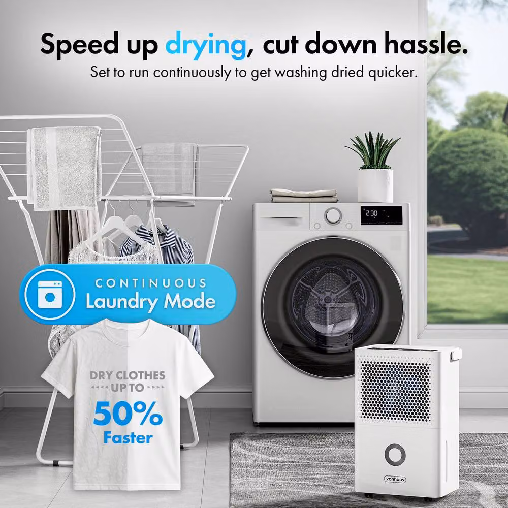 VonHaus White Dehumidifier with 1.5L Water Tank and 12L Daily Capacity – 2