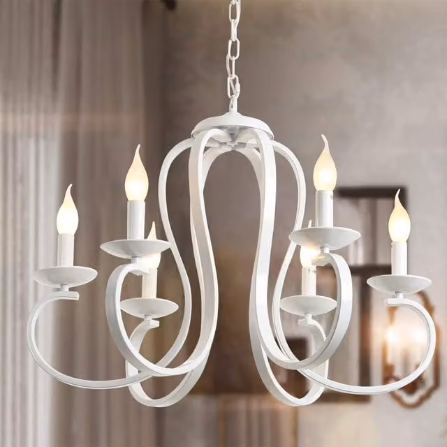 Garwarm 6-Light White Vintage Metal Candle-Style Pendant Chandelier