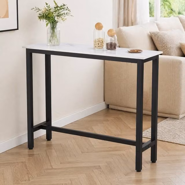 STILVORA Modern Rectangular Bar Table with White Marble Grain Top and Metal Structure, W: 120 cm x D: 100 cm – 1
