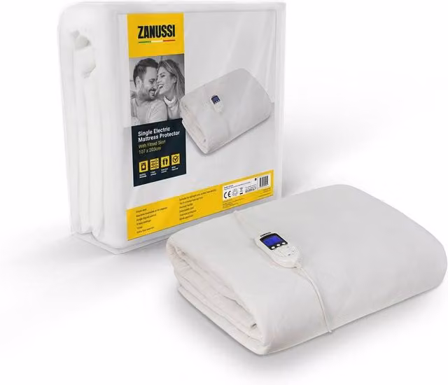 Zanussi ZESB7001 Single Electric Blanket Mattress Protector in White, 9 Heat Settings, W/D/H: 90 x 200 cm – 1