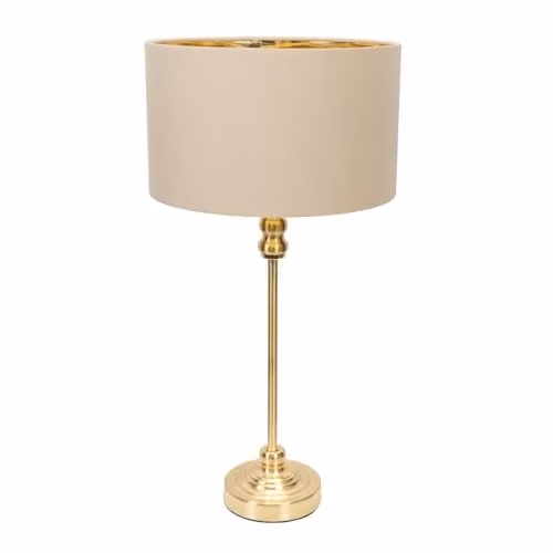 ValueLights Maggie Metal Candlestick Table Lamp with Fabric Cylinder Shade in Gold/Brass or Black