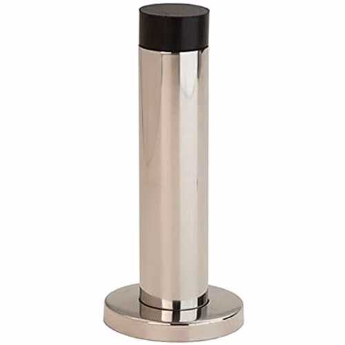 Loops Wall Mounted Cylinder Doorstop on Rose in Bright Steel with Rubber Tip, H 10.2 cm x W 2.2 cm