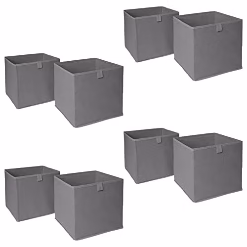 OHS Set of 8 Grey Fabric Foldable Storage Boxes with Handles, W/D/H: 27.0 x 27.0 x 27.0 cm – 1