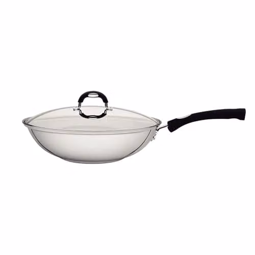 Tramontina Stainless Steel Wok with Glass Lid, Silver, 3.3 l